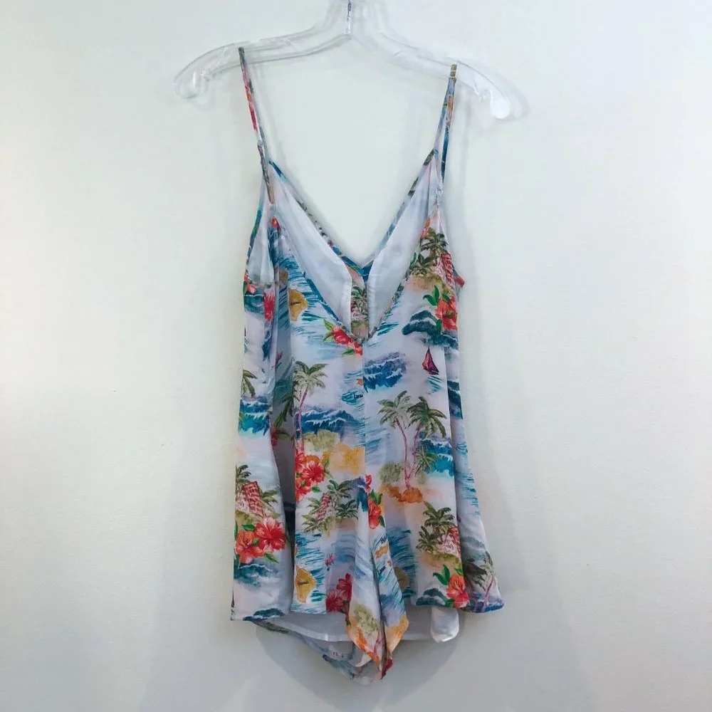 Majorelle Tropical Patterned Aloha Resortwear Button Down Strappy Romper XS - Picture 8 of 13